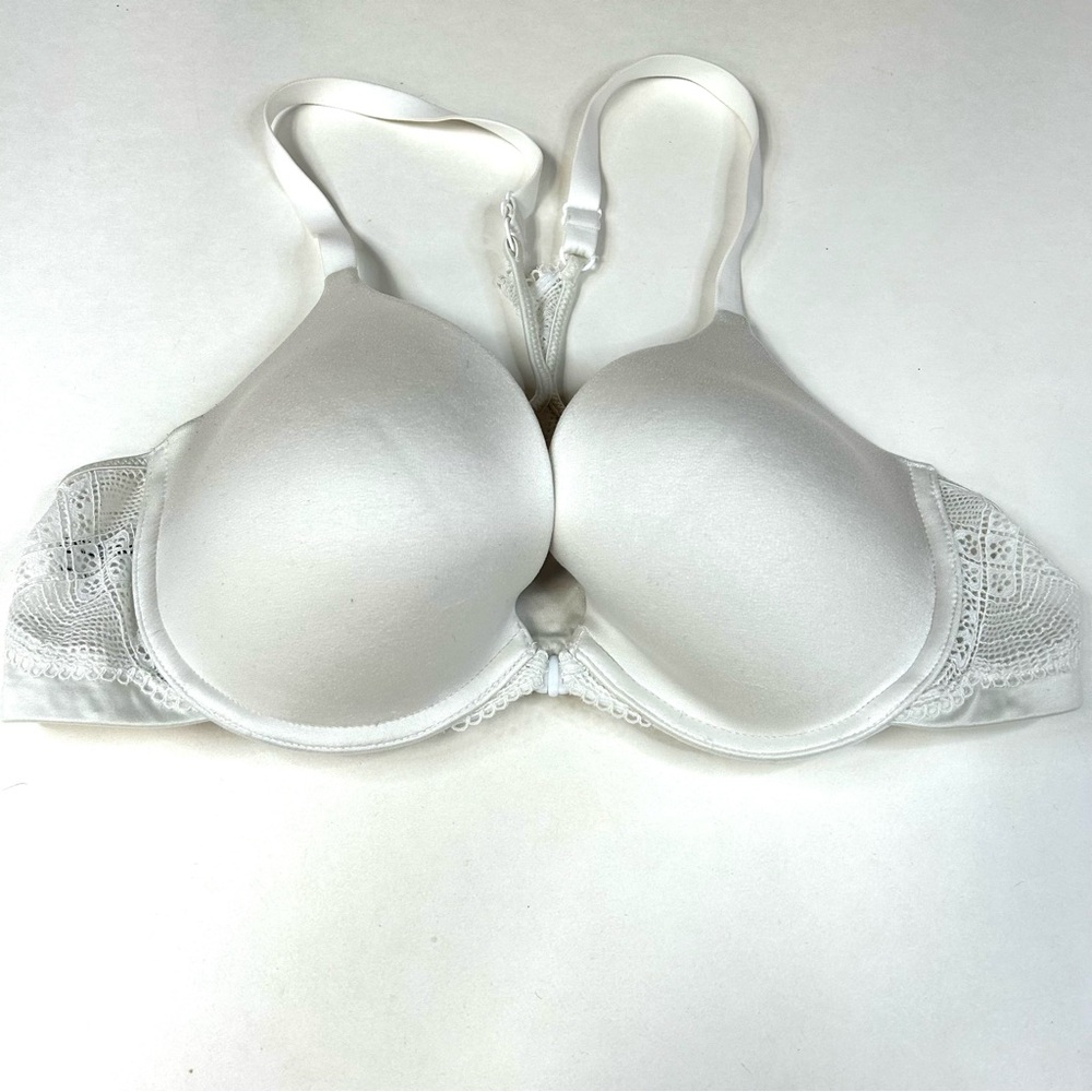 Maidenform 38B Custom Lift T Back Front Close Bra Solid White #0400